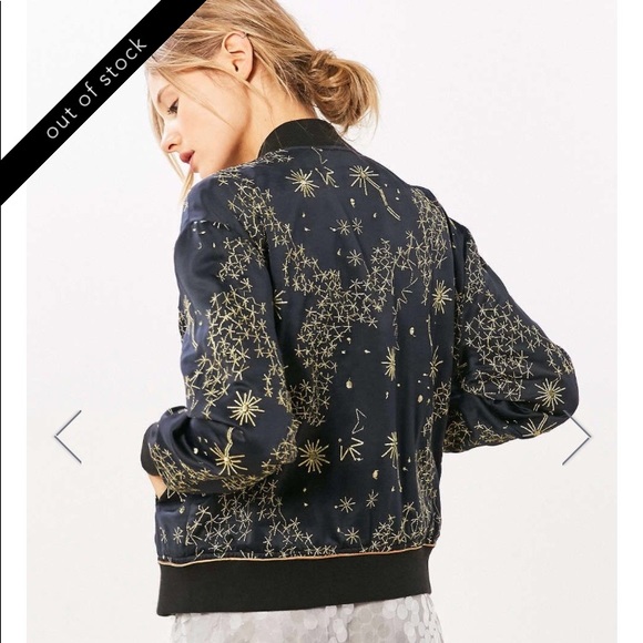 Clelestial bomber jacket XS BNWOT Navy Gold - Picture 5 of 6